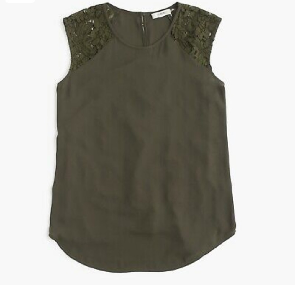 J.Crew Women's Green Floral Lace-shoulder Top